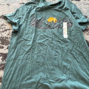 Green Graphic T-Shirt with Mountain Design